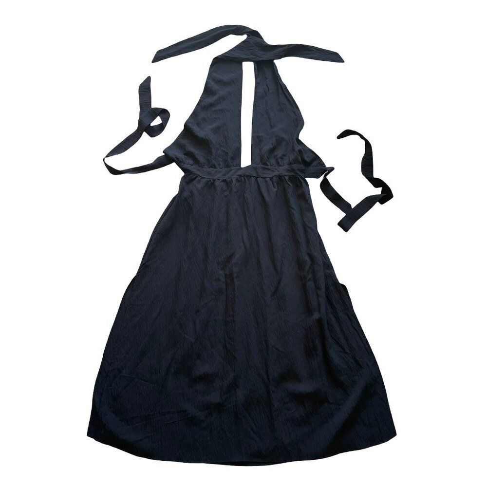Black Halter Top Dress, Plunging Neckline, Sides Slit, Backless Women's L to XL